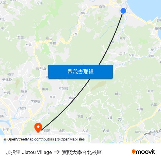 加投里 Jiatou Village to 實踐大學台北校區 map