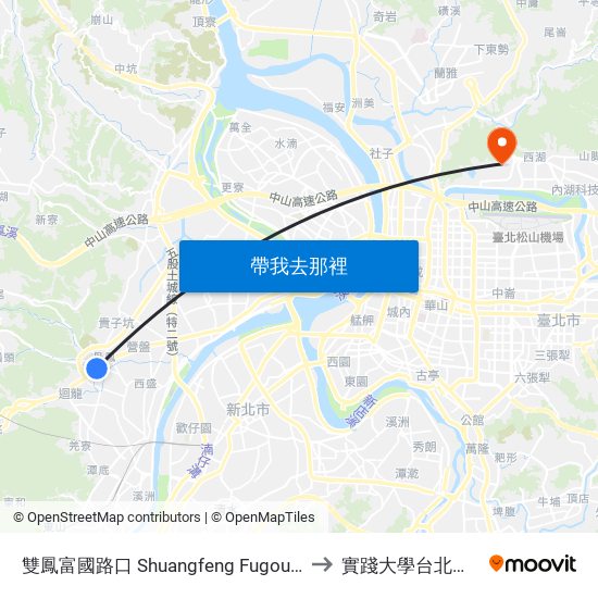 雙鳳富國路口 Shuangfeng Fugou Rd. to 實踐大學台北校區 map