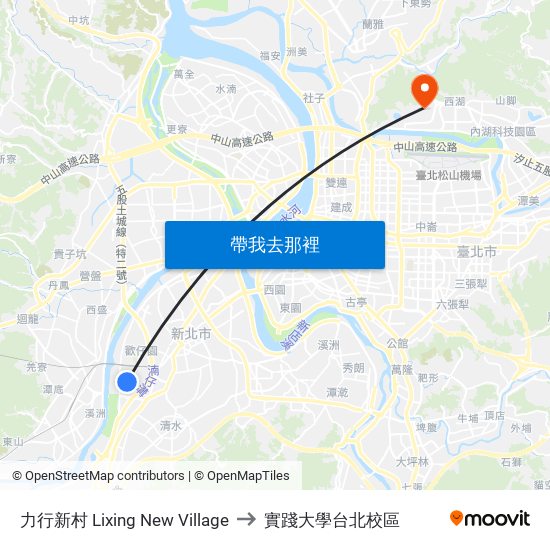 力行新村 Lixing New Village to 實踐大學台北校區 map