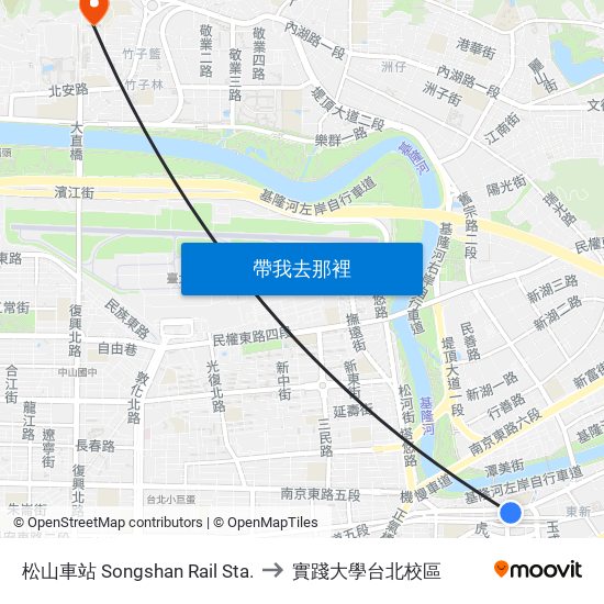 松山車站 Songshan Rail Sta. to 實踐大學台北校區 map