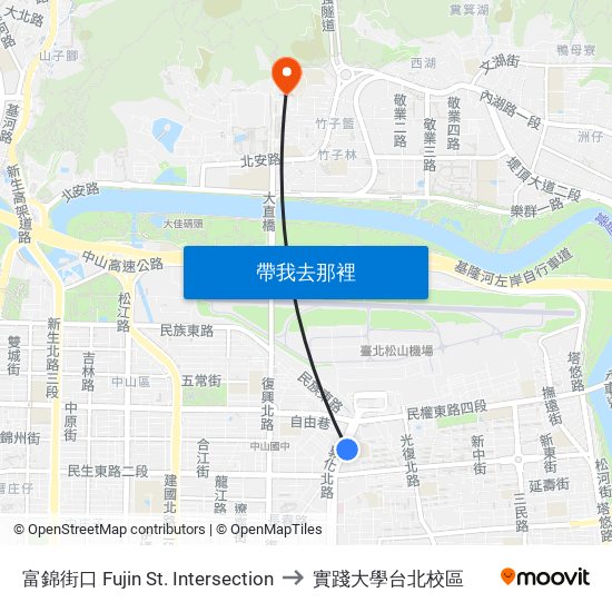 富錦街口 Fujin St. Intersection to 實踐大學台北校區 map