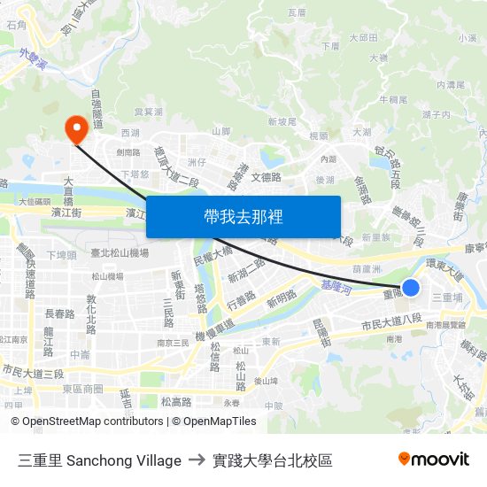 三重里 Sanchong Village to 實踐大學台北校區 map