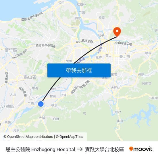 恩主公醫院 Enzhugong Hospital to 實踐大學台北校區 map