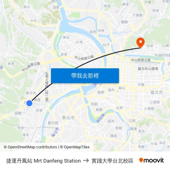 捷運丹鳳站 Mrt Danfeng Station to 實踐大學台北校區 map
