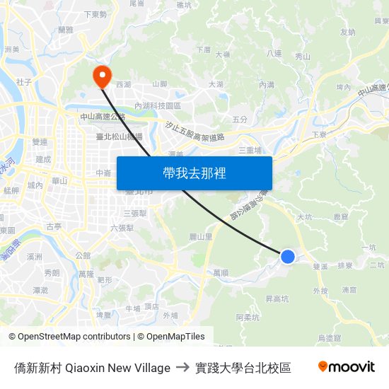 僑新新村 Qiaoxin New Village to 實踐大學台北校區 map