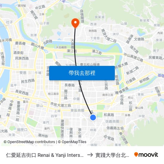 仁愛延吉街口 Renai & Yanji Intersection to 實踐大學台北校區 map