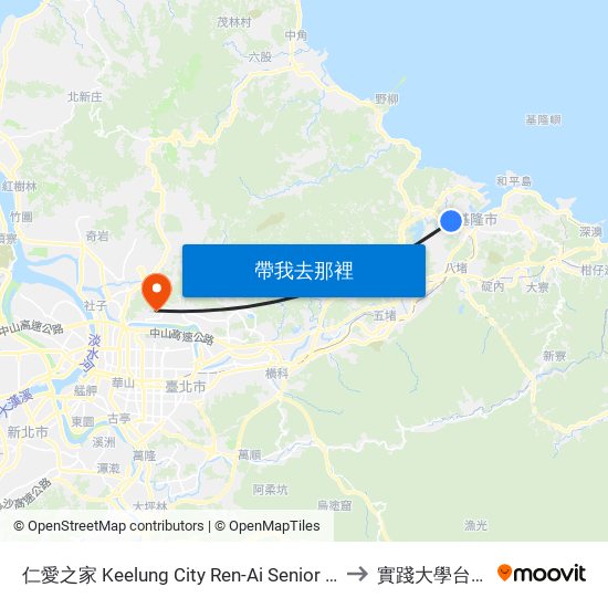 仁愛之家 Keelung City Ren-Ai Senior Citizens’ Home to 實踐大學台北校區 map