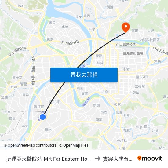 捷運亞東醫院站 Mrt Far Eastern Hospital Station to 實踐大學台北校區 map