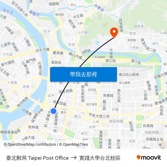 臺北郵局 Taipei Post Office to 實踐大學台北校區 map