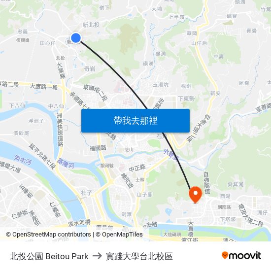 北投公園 Beitou Park to 實踐大學台北校區 map