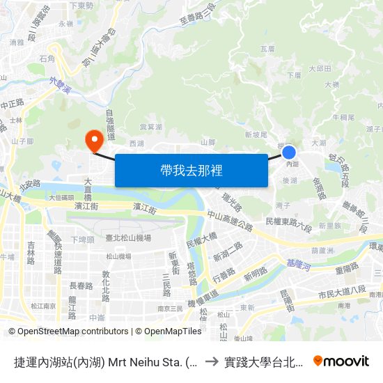 捷運內湖站(內湖) Mrt Neihu Sta. (Neihu) to 實踐大學台北校區 map