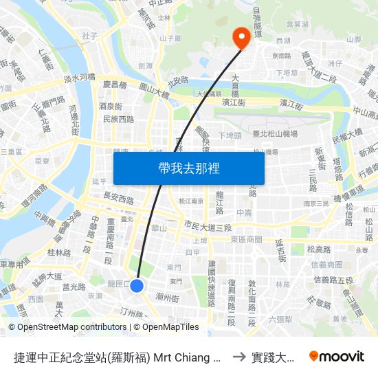 捷運中正紀念堂站(羅斯福) Mrt Chiang Kai-Shek Memorial Hall (Roosevelt) to 實踐大學台北校區 map