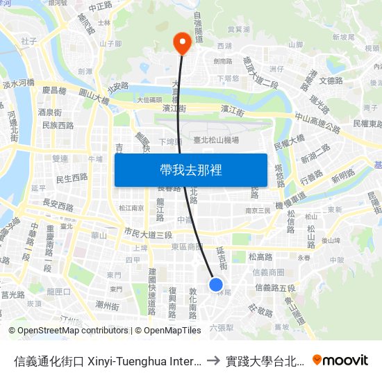 信義通化街口 Xinyi-Tuenghua Intersection to 實踐大學台北校區 map