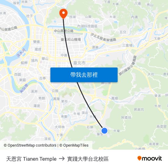 天恩宮 Tianen Temple to 實踐大學台北校區 map