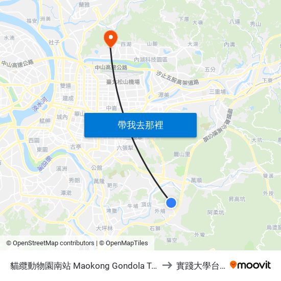 貓纜動物園南站 Maokong Gondola Taipei Zoo Station to 實踐大學台北校區 map