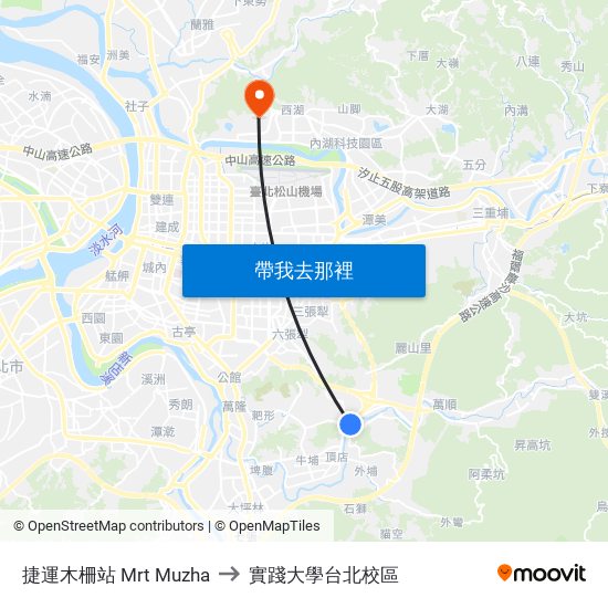 捷運木柵站 Mrt Muzha to 實踐大學台北校區 map