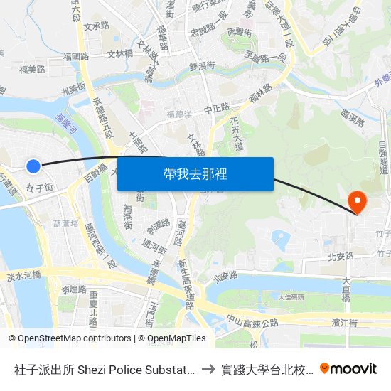 社子派出所 Shezi Police Substation to 實踐大學台北校區 map