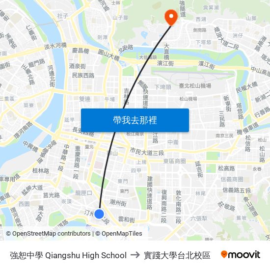 強恕中學 Qiangshu High School to 實踐大學台北校區 map