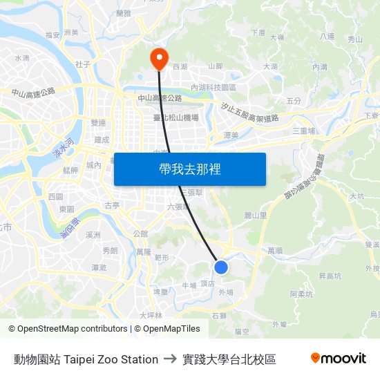 動物園站 Taipei Zoo Station to 實踐大學台北校區 map