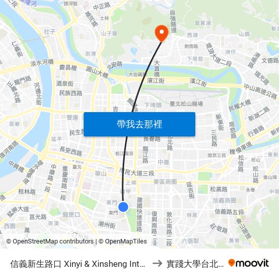 信義新生路口 Xinyi & Xinsheng Intersection to 實踐大學台北校區 map