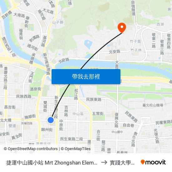 捷運中山國小站 Mrt Zhongshan Elementary School Station to 實踐大學台北校區 map