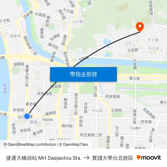 捷運大橋頭站 Mrt Daqiaotou Sta. to 實踐大學台北校區 map