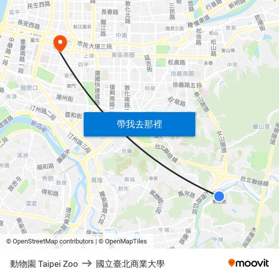 動物園 Taipei Zoo to 國立臺北商業大學 map