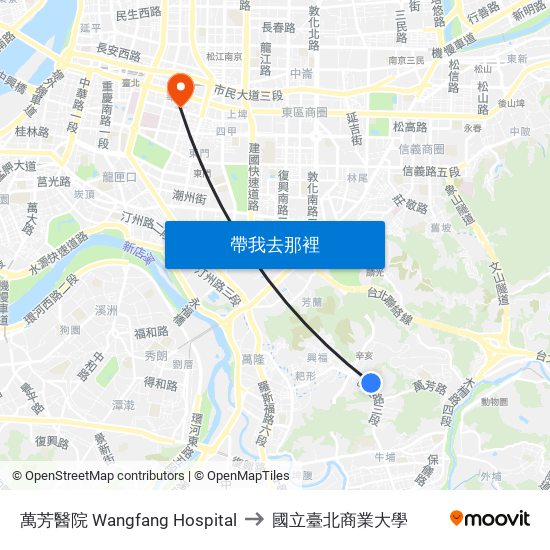 萬芳醫院 Wangfang Hospital to 國立臺北商業大學 map