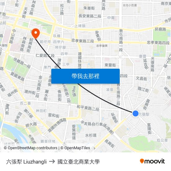 六張犁 Liuzhangli to 國立臺北商業大學 map