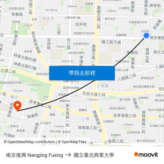 南京復興 Nangjing Fuxing to 國立臺北商業大學 map
