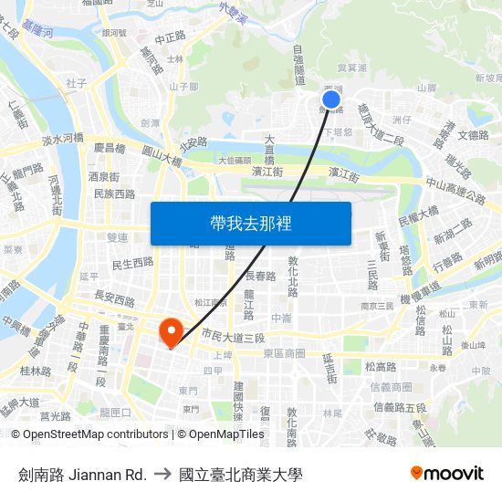 劍南路 Jiannan Rd. to 國立臺北商業大學 map