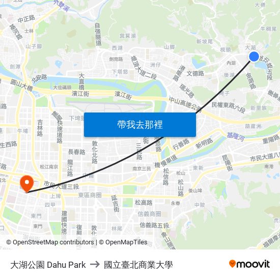 大湖公園 Dahu Park to 國立臺北商業大學 map