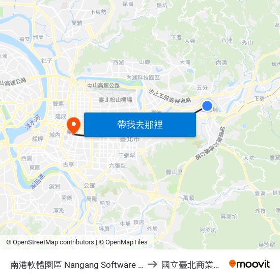 南港軟體園區 Nangang Software Park to 國立臺北商業大學 map