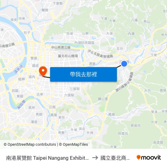南港展覽館 Taipei Nangang Exhibition Center to 國立臺北商業大學 map