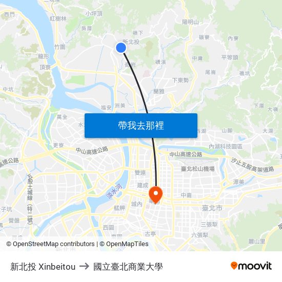新北投 Xinbeitou to 國立臺北商業大學 map