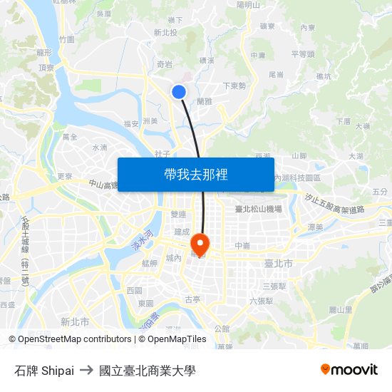 石牌 Shipai to 國立臺北商業大學 map
