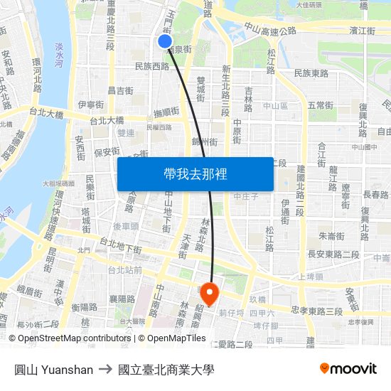 圓山 Yuanshan to 國立臺北商業大學 map