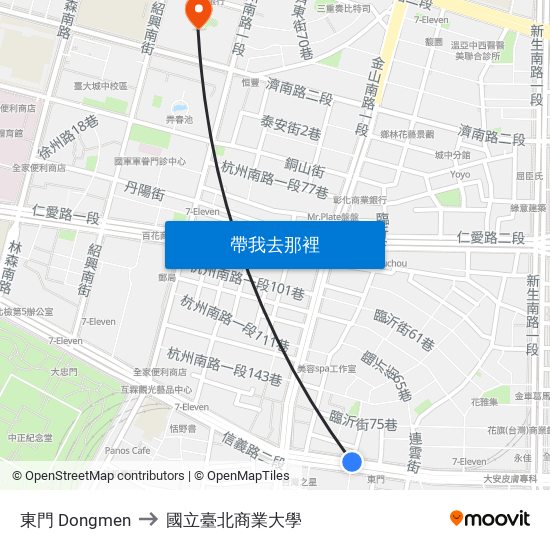東門 Dongmen to 國立臺北商業大學 map