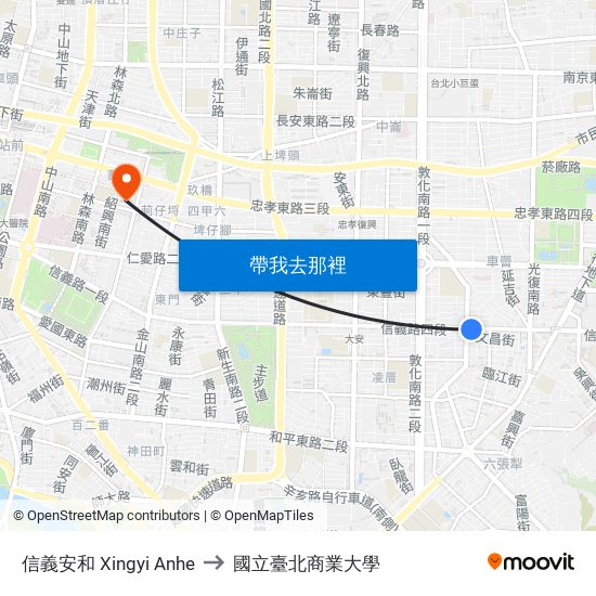 信義安和 Xingyi Anhe to 國立臺北商業大學 map
