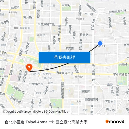 台北小巨蛋 Taipei Arena to 國立臺北商業大學 map