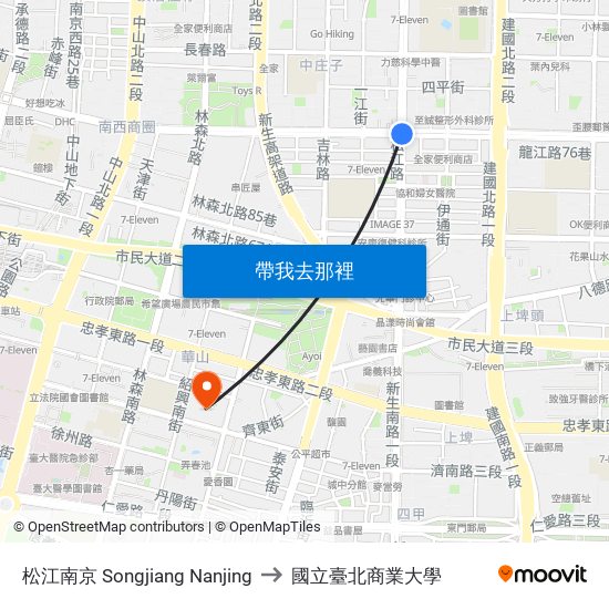 松江南京 Songjiang Nanjing to 國立臺北商業大學 map