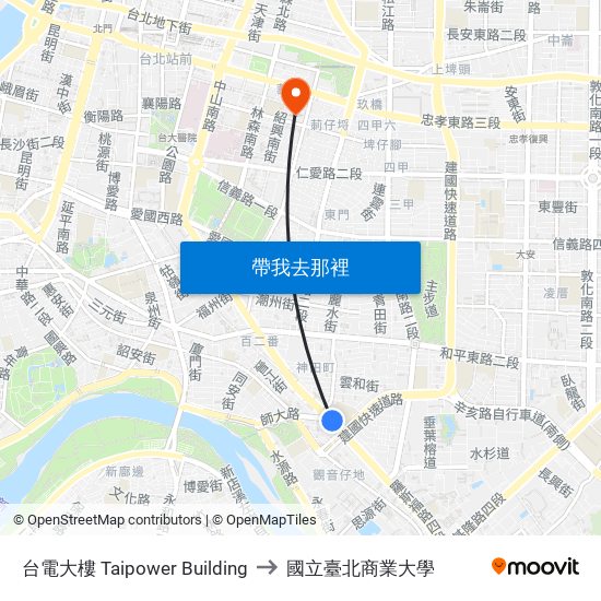 台電大樓 Taipower Building to 國立臺北商業大學 map