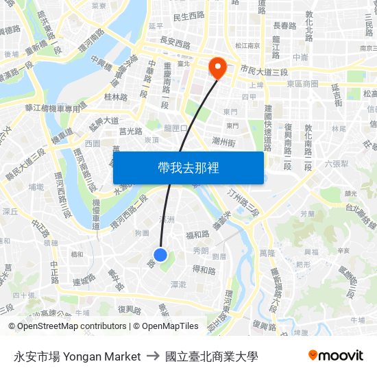 永安市場 Yongan Market to 國立臺北商業大學 map