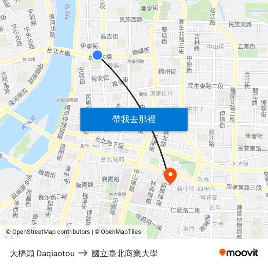 大橋頭 Daqiaotou to 國立臺北商業大學 map