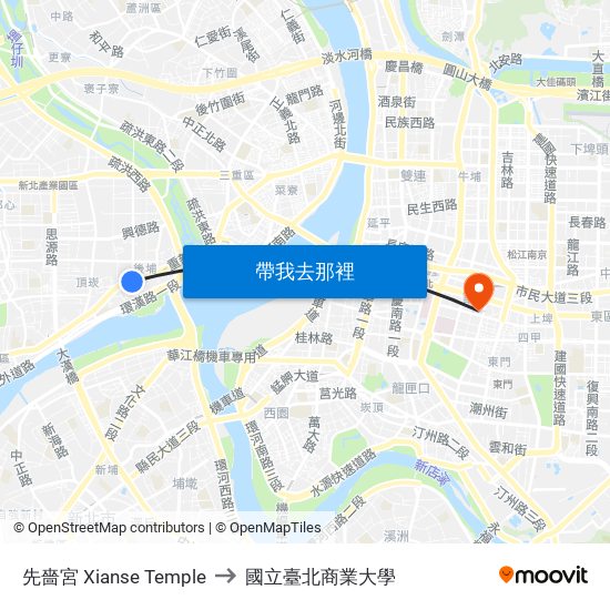 先嗇宮 Xianse Temple to 國立臺北商業大學 map