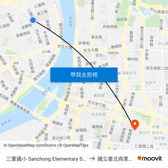 三重國小 Sanchong Elementary School to 國立臺北商業大學 map