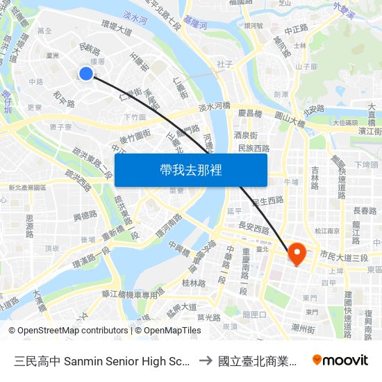 三民高中 Sanmin Senior High School to 國立臺北商業大學 map