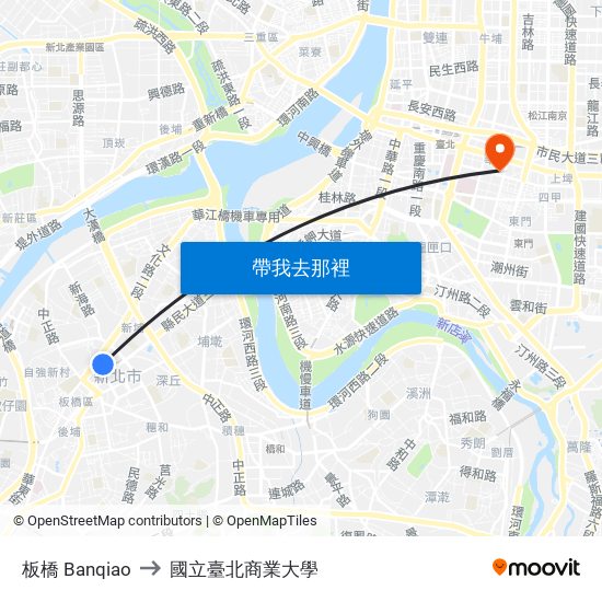 板橋 Banqiao to 國立臺北商業大學 map