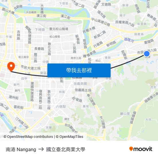 南港 Nangang to 國立臺北商業大學 map