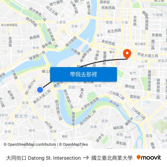 大同街口 Datong St. Intersection to 國立臺北商業大學 map